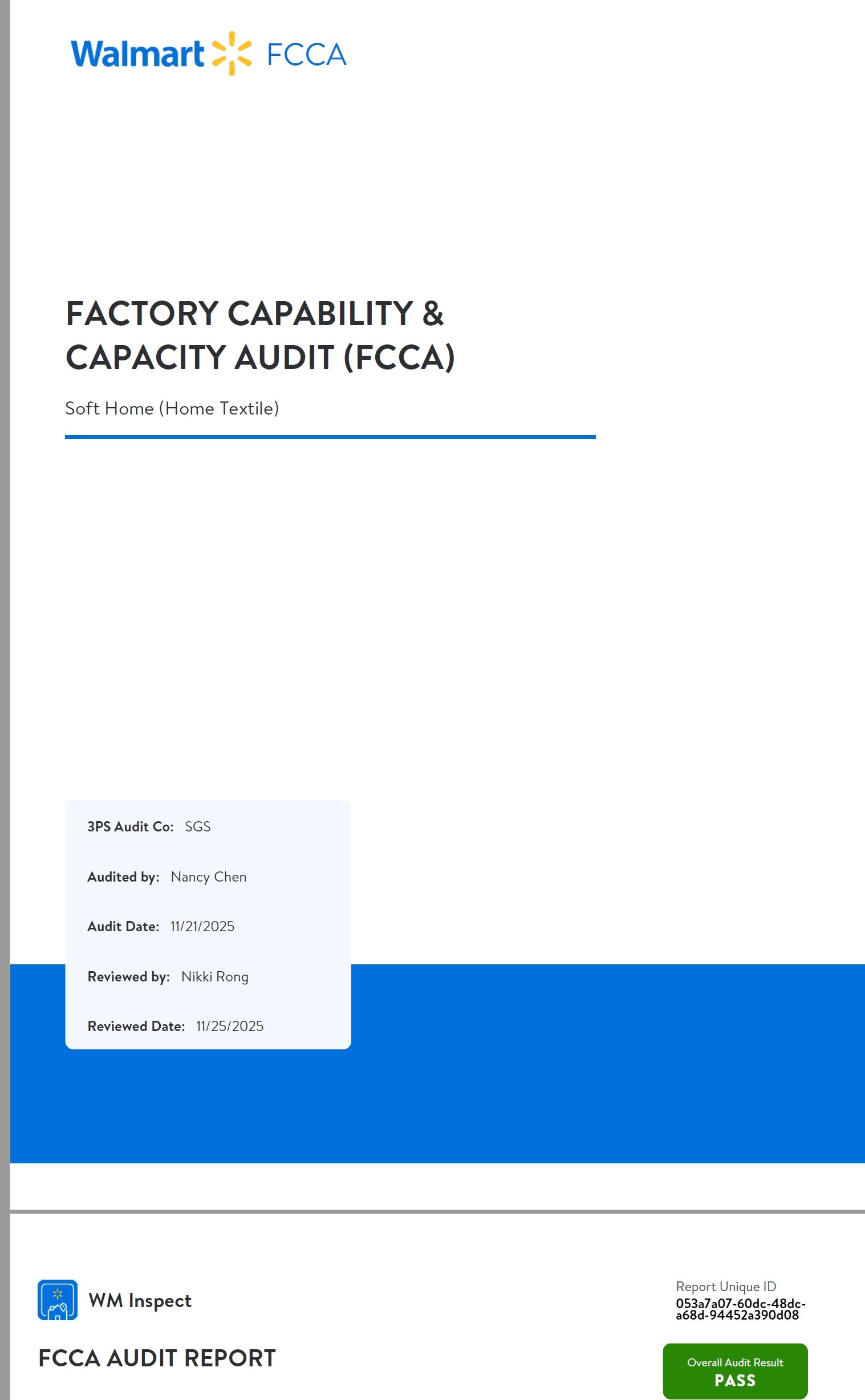 Walmart FCCA factory capability audit report